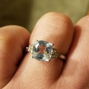 Genuine aquamarine sterling silver ring